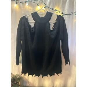 Distressed Black Off-Shoulder Sweater – Size M (By Daytrip)